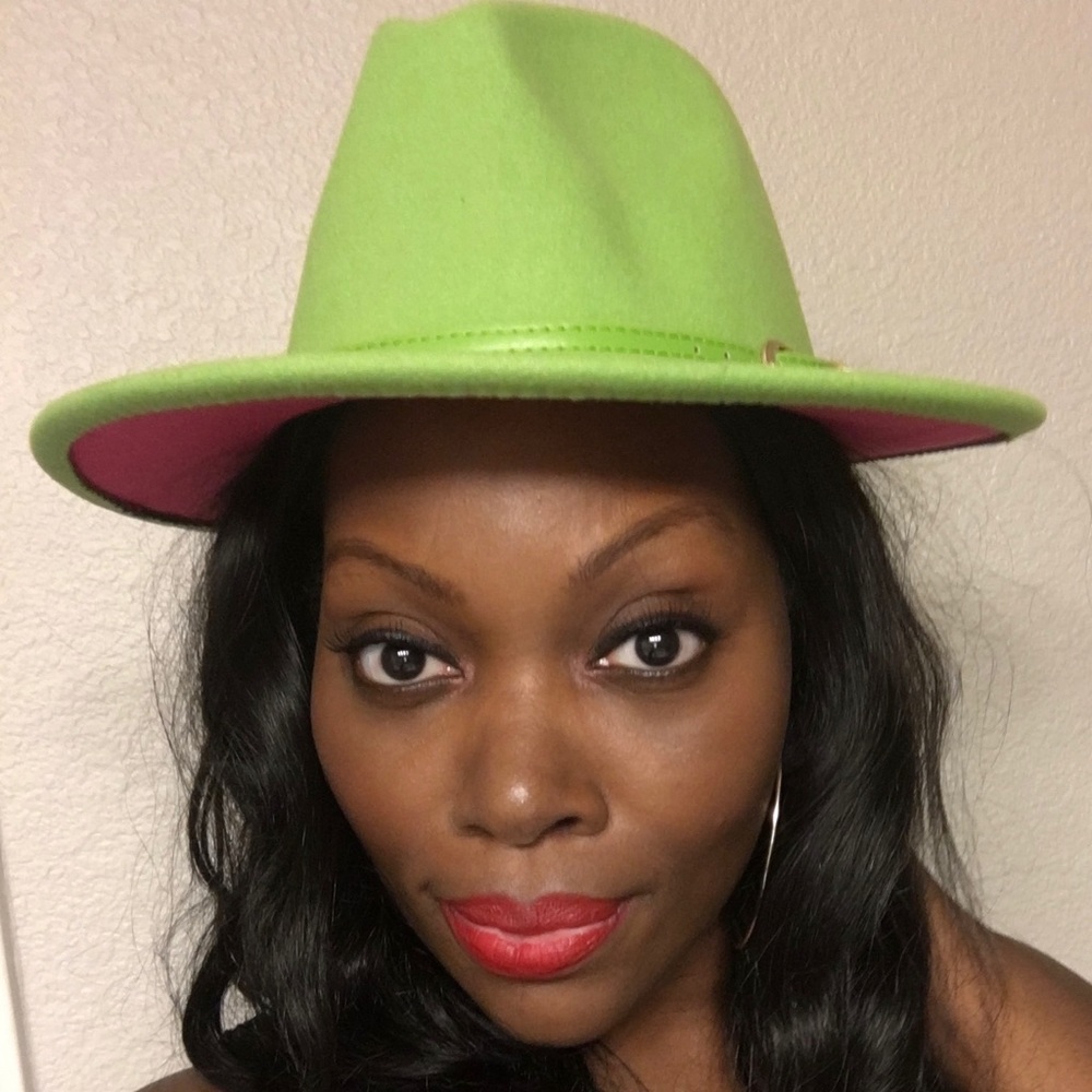 Vibrant Pink and Green Fedora Hat